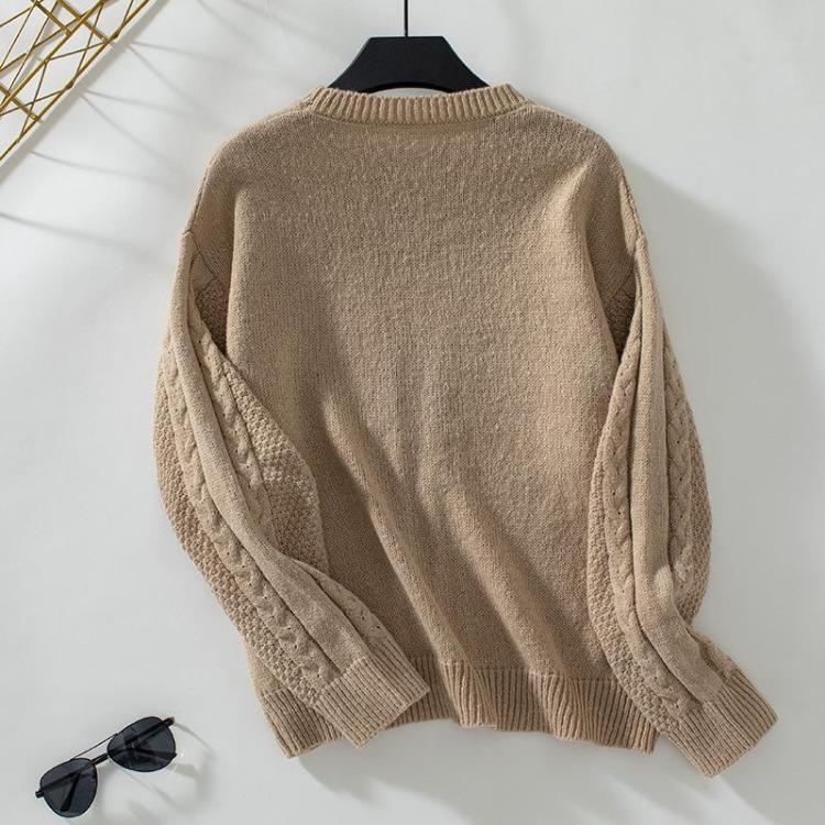 Autumn Winter Vintage Loose Knitwear Pullover Sweater Long Sleeve Solid Color Top O Neck