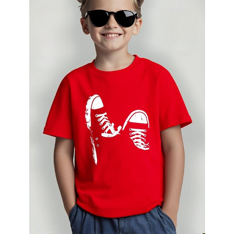 Kids Sneaker Print Crewneck Summer Short Sleeve Tee