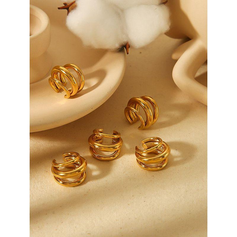 Fashion Ins Style Classic Simple Easiest for Match Titanium Steel Gold-Plated Three-Layer Ear Clip Fancy Earrings Ear Clip Without Pierced Ears