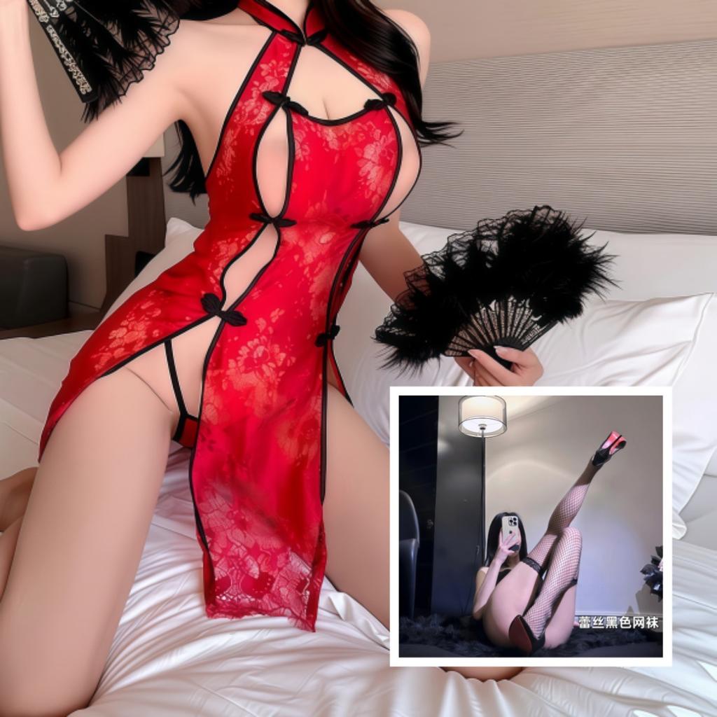 Sex lingerie sexy free temptation cheongsam hot cosplay uniform pure desire wind see-through nightdress
