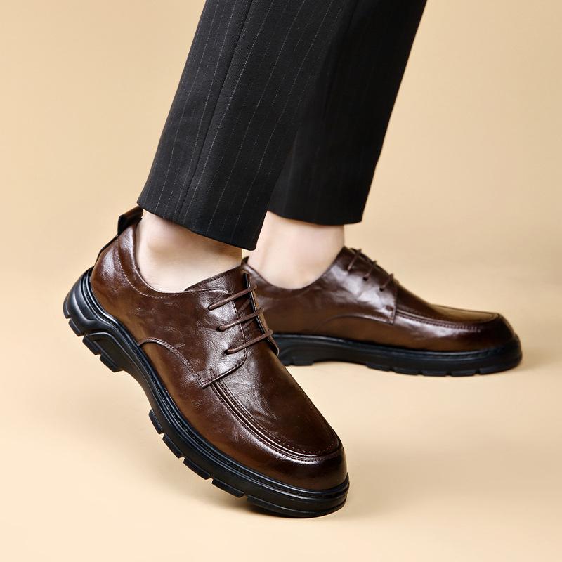 Fashion Spring Autumn Business Casual Shoes for Men Fashion New Designer Solid Color Lace Up Cow Leather Platform Shoes Male