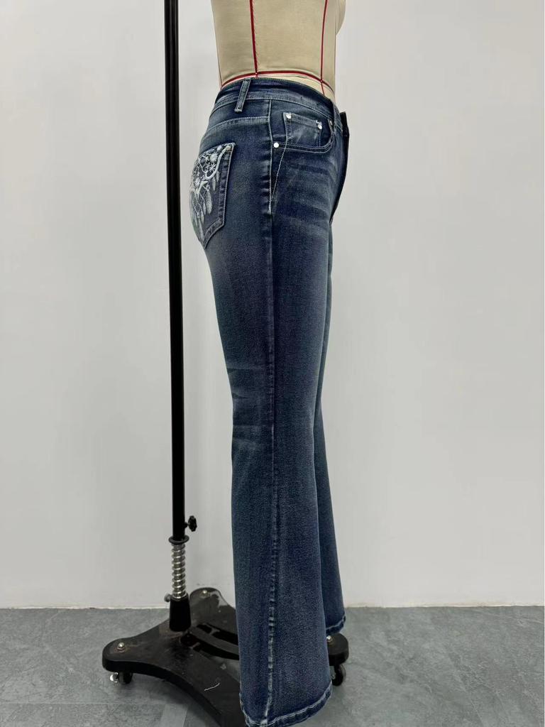 Stylish Women's Embroidered Micro-Flare Denim Jeans