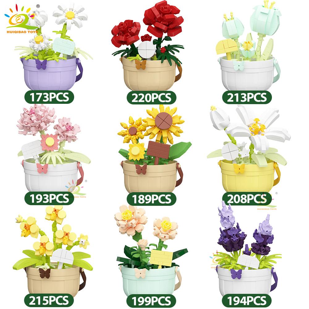 Non-Toxic Moc Flower Micro Building Block Diy Rose Sunflower Pot Bouquet Mini Diamond Model Brick Toy For Children Desk Decor.