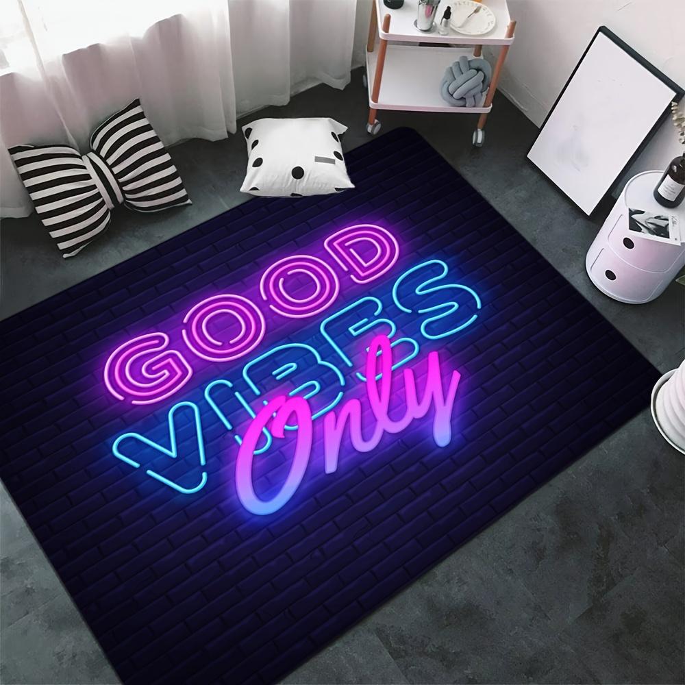 Soft and comfortable Good Vibes Only design area carpet-non-slip, crystal velvet cushion for game room, bedroom decoration