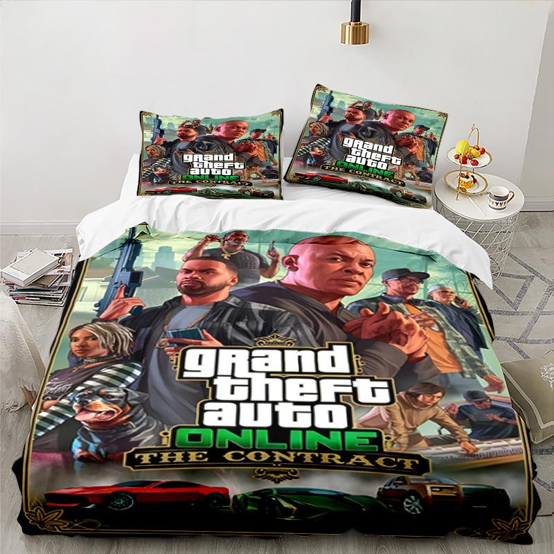 3PCS Theft Auto Bedding Set Printed Duvet Cover Closure Includes 1 Duvet Cover & 2 Pillowcases for All Seasons Bedroom Decor