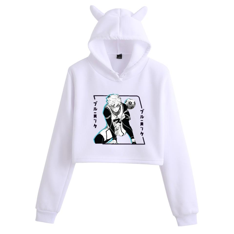 Blue Lock Women's Hooded Crop Top - Spring & Autumn European Style Sweatshirt