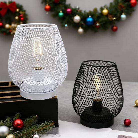 Birdcage Shaped Table Lamp Battery Operated Iron Mesh Shade Night Light for Bedside Bar Cafe Bedroom