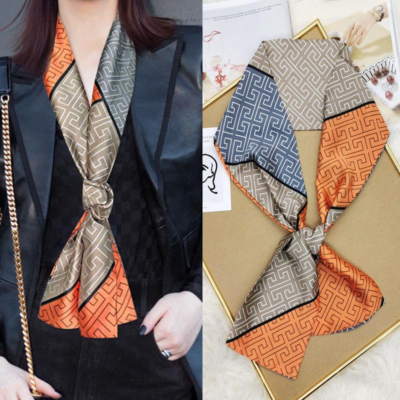 Luxury Design Print Hair Ribbon Scarf Women Neck Tie Bag Scarfs Satin Silk Skinny Headscarves Ladies Foulard Floral Bands
