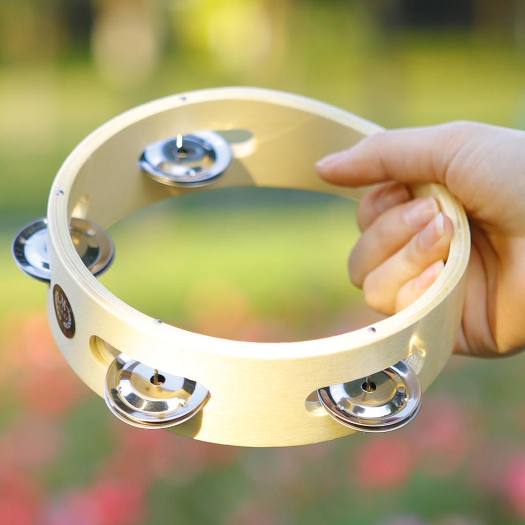 6 Inch Tambourine Handbell Metal Bell Wooden Rattle Ball Percussion Hand Bell Party Game Baby Toy Musical Instrument Kids Gift