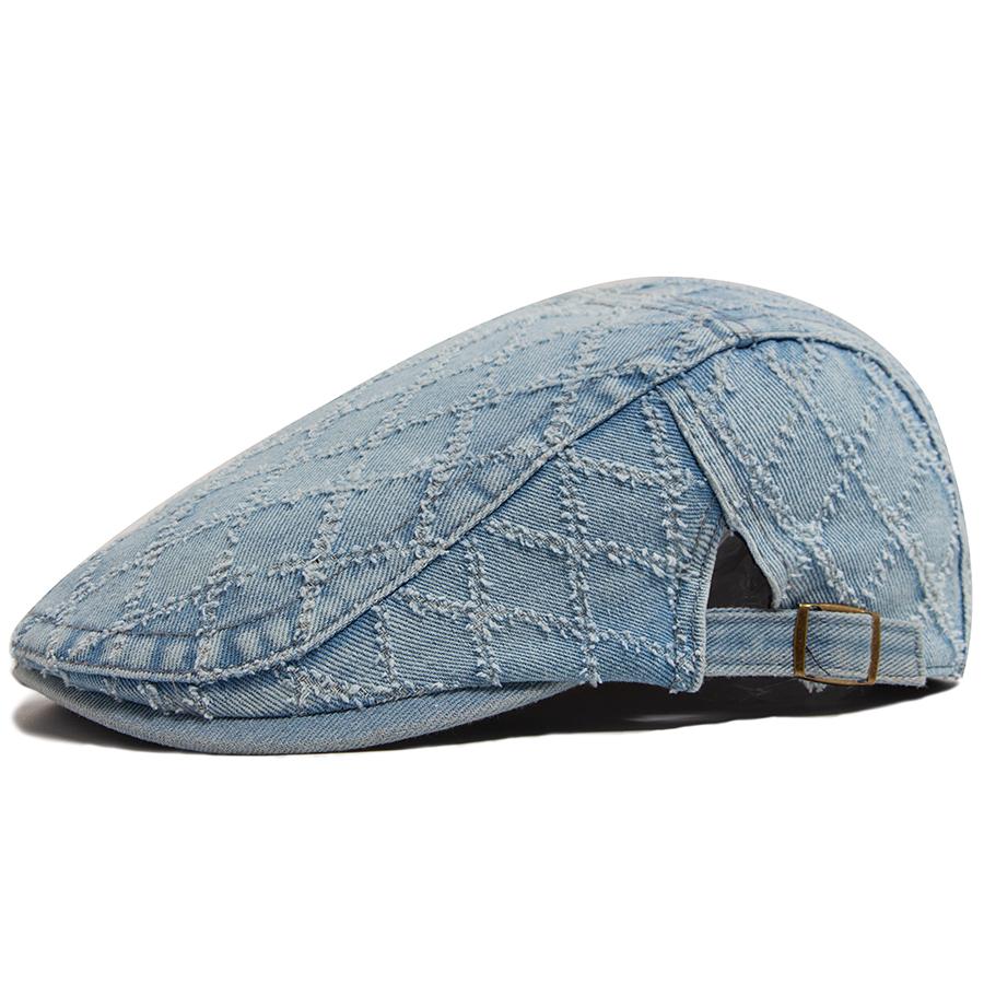 Denim Plaid Vintage Men Berets Washed Cotton Women's Beret Retro Casual Solid Color Flat Cap Summer Sun Visor Cap Adjustable