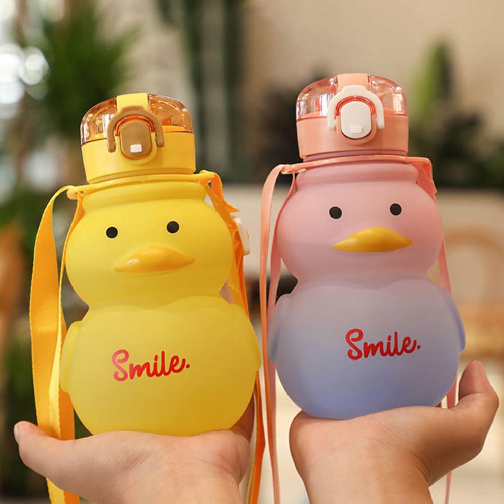 Cute Big Belly Water Cup Kawaii Duck Water Bottle with Straw Water-drinking Strap Duck Water Cup