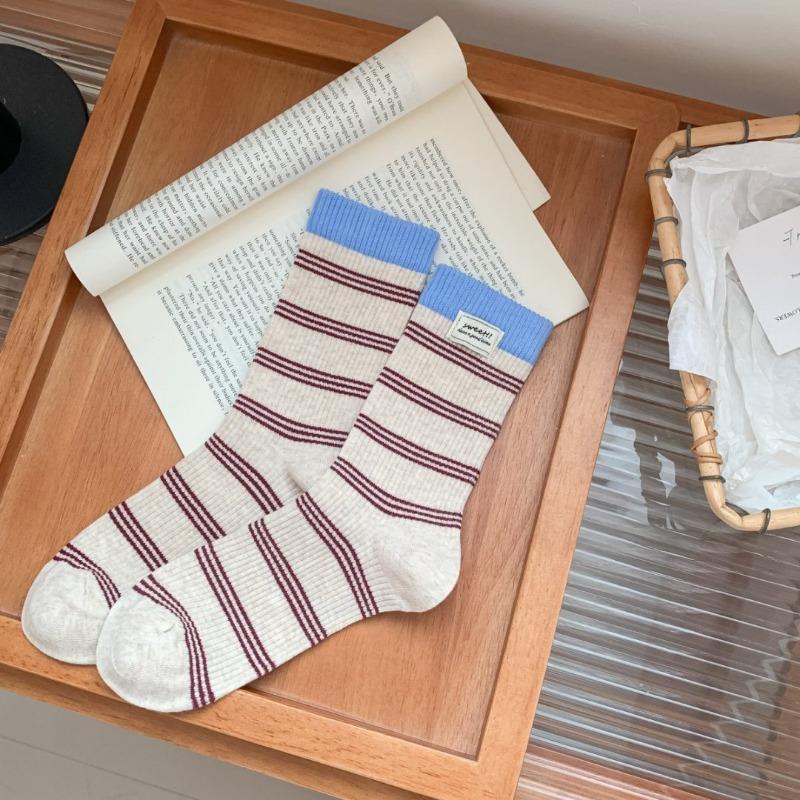 Ladies Fall New Casual Striped Boneless Tube Socks