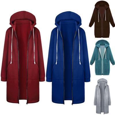 Elegantní dámská jednobarevná mikina s dlouhým rukávem Ležérní mikina s kapucí Kabát na zip Outwear