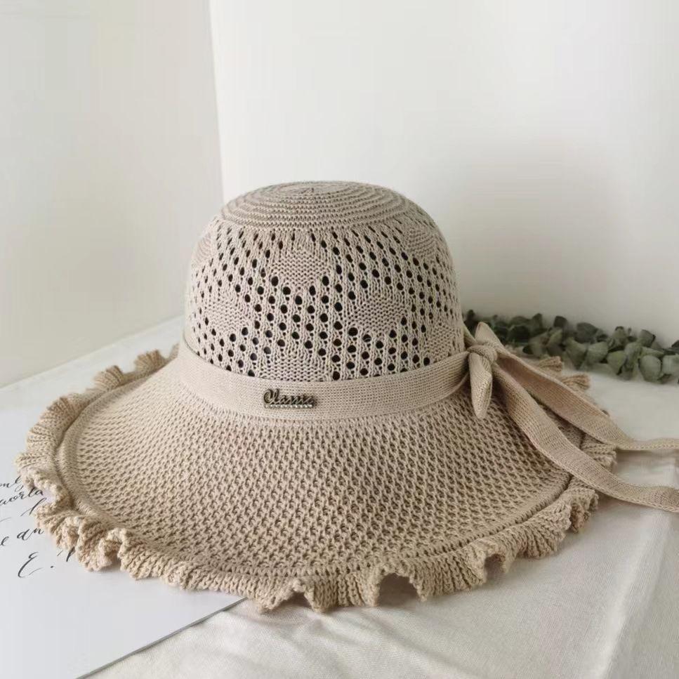 Hollow Fisherman Hat Women's Large Brim Sun Protection Summer Foldable Woven Sun Protection Beach Vacation Hat