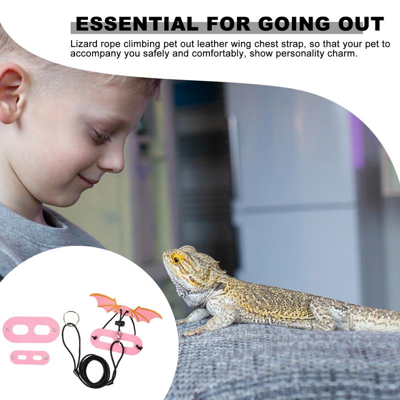 Leopard Gecko Leash Adjustable 3 Size Leather Wing Lizard Harness Leash Reptile Training Lead Harness Flexible Animal Harnesses