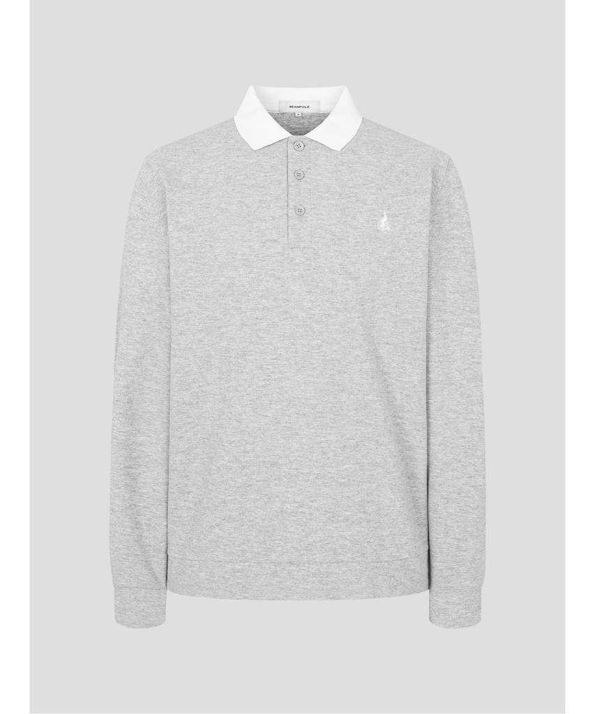 Binpolmen Collared Contrast Long Sleeve T-Shirt Light Gray