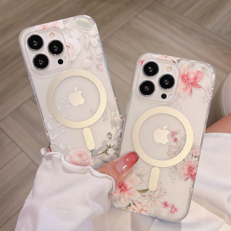 Scrub Floral For Magnetic Wireless Charge Case For For Iphone 17 Air 16 15 14 13 12 11 Pro Max Plus Shockproof Acrylic Cover