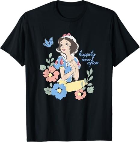Snow White Happily Ever After Floral Black Tshirt S