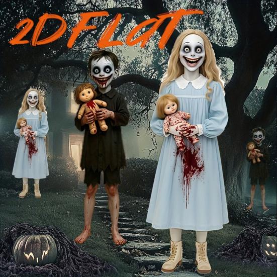 2Pcs Halloween Horror Dolls Yard Signs Realistic Gothic Garden Stakes Festivals Spooky Dolls Creepy Party Decoration
