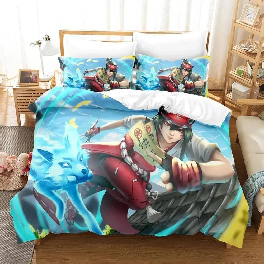 3D Print Kiriko Heads Overwatch 2 Bedding Set Duvet Cover Bed Set Quilt Cover Pillowcase Comforter king Queen Size Boys Adult