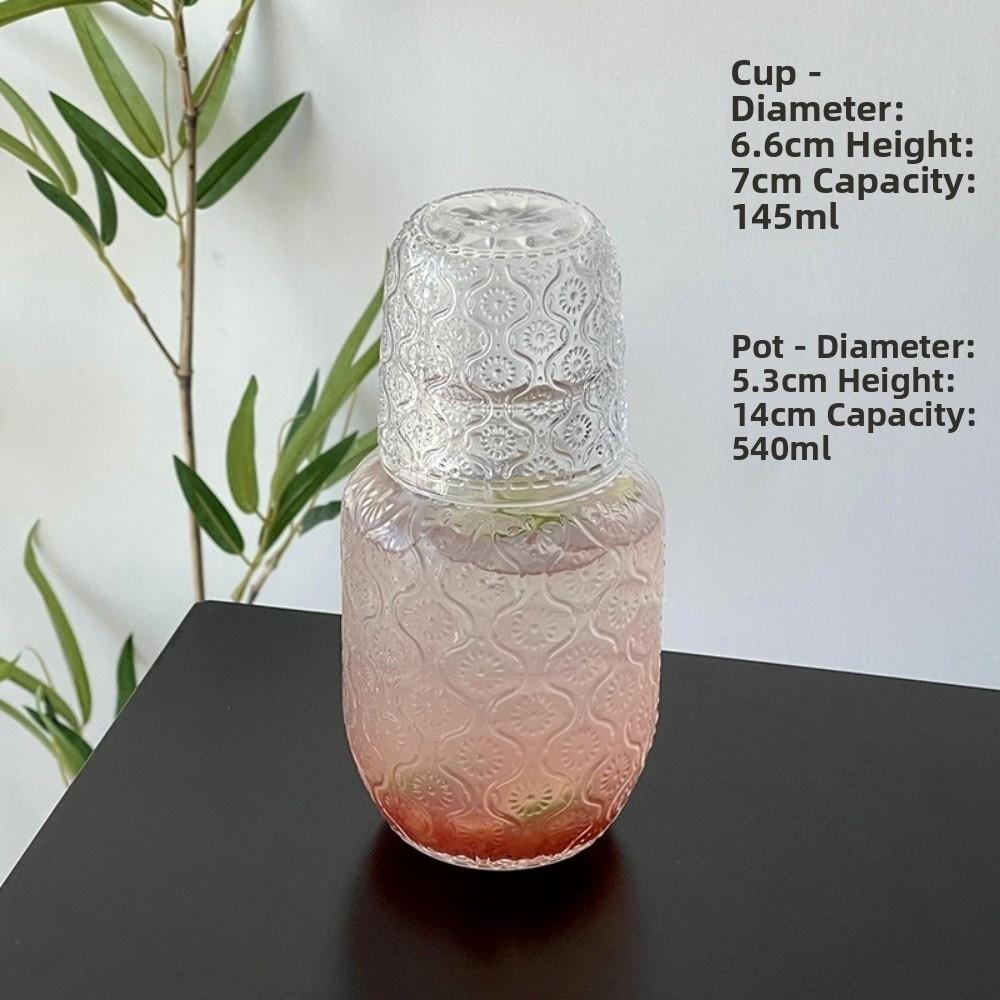 Retro Transparent Glass Water Bottle Embossed Pattern Large Capacity Glass Cups with Cup Cold Water Kettle Coffee Drinking