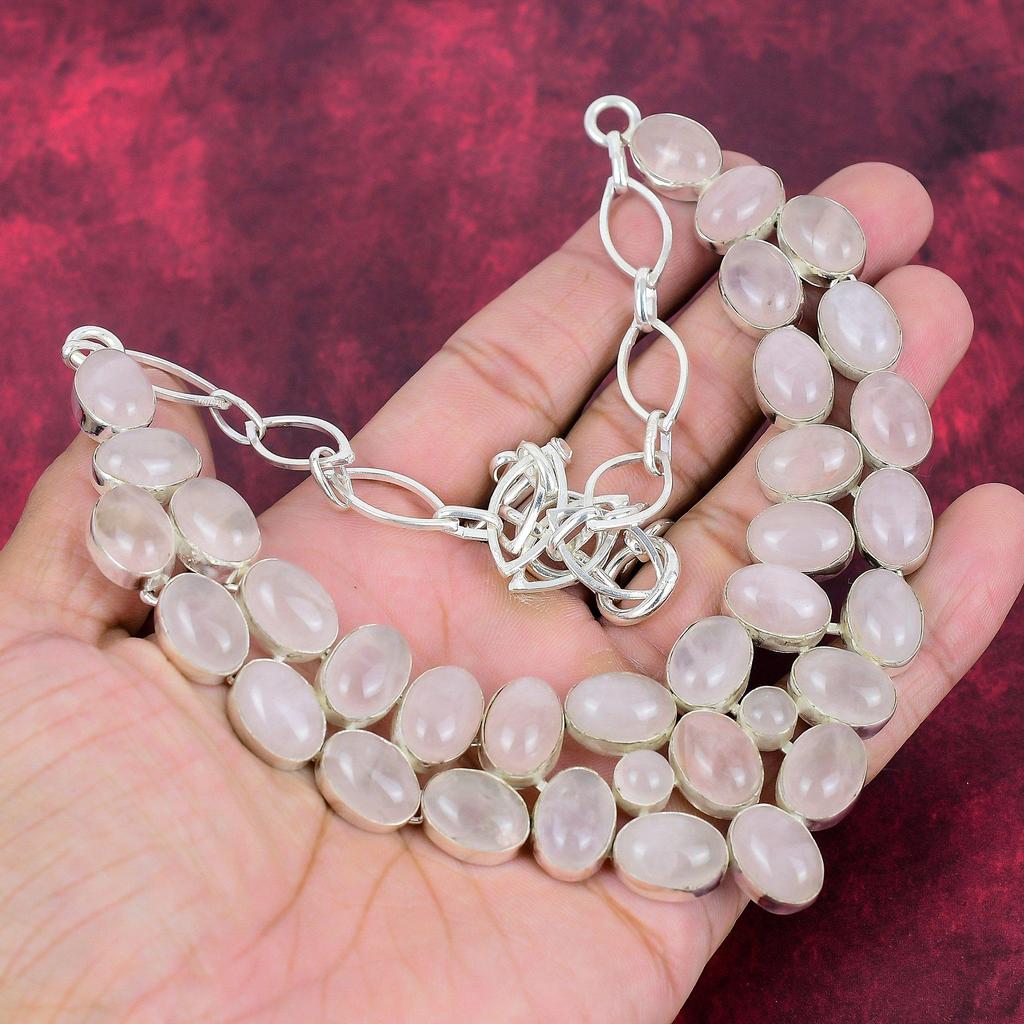 Collana Gioiello Quarzo Rosa Fatto a Mano Ultimo Design, Collana Pietra Preziosa Argento Sterling Massiccio 925, Regalo Per la Mamma