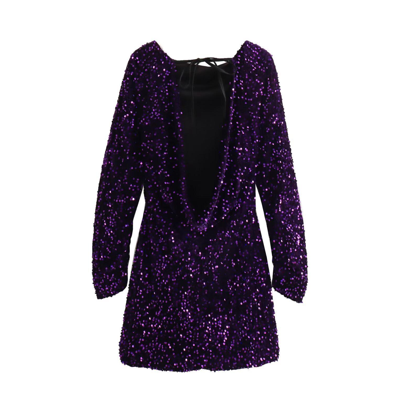 

Женское мини-платье с открытой спиной и пайетками, осень-зима 2023 года с длинными рукавами L