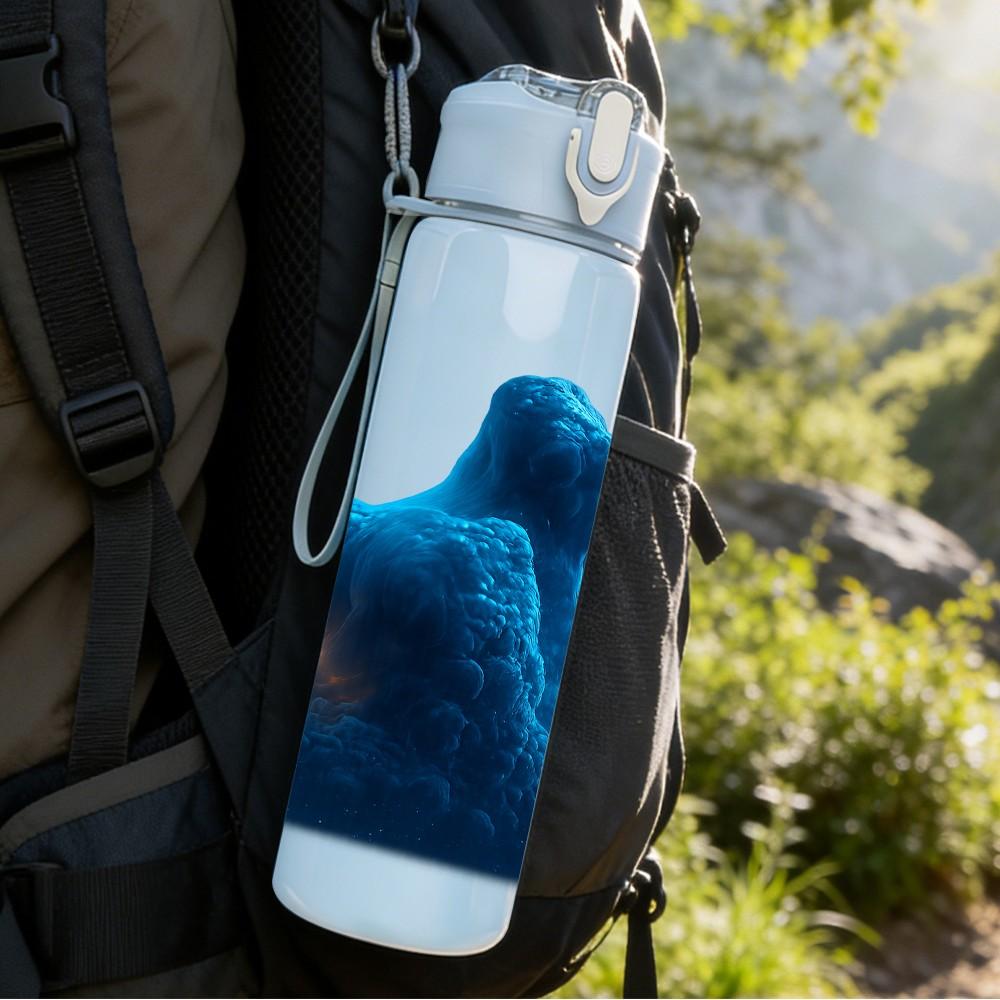 1PC Glowing Blue Mountain Cosmic Landscape Print 750ml Color Plastic Sports Water Bottle Leakproof Flip Straw Lid Suitable for Sports Office Home Use