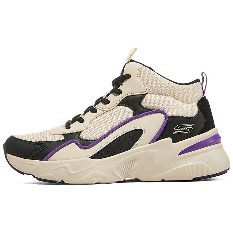 Skechers DLites Mesh Fabric Top Grain Leather Comfortable High-Top Lifestyle Casual Shoes Women sneakers Beige Black Purple 117047-NTBK 38