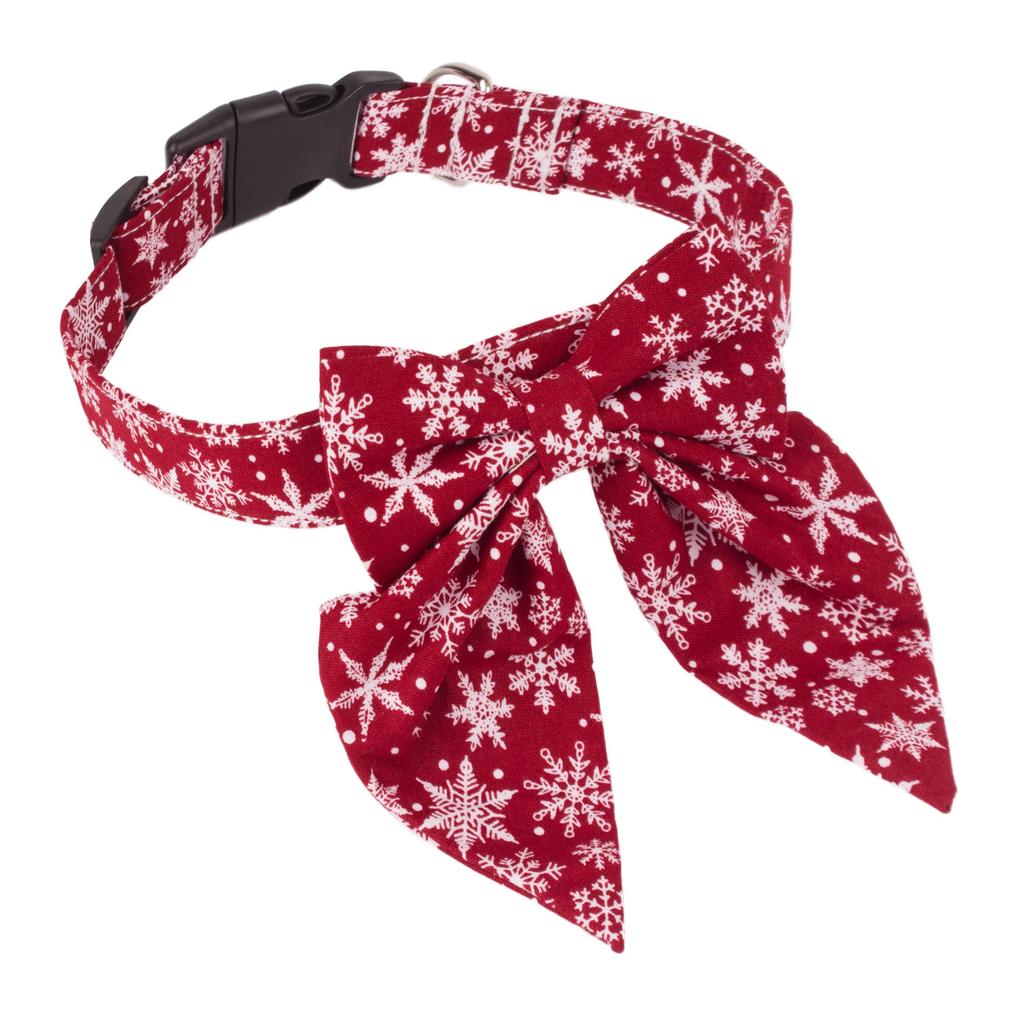 Christmas Dog Collar with Bow, Adjustable Cotton Red Plaid Bowtie Dog Christmas Collars for Large Dogs Pets