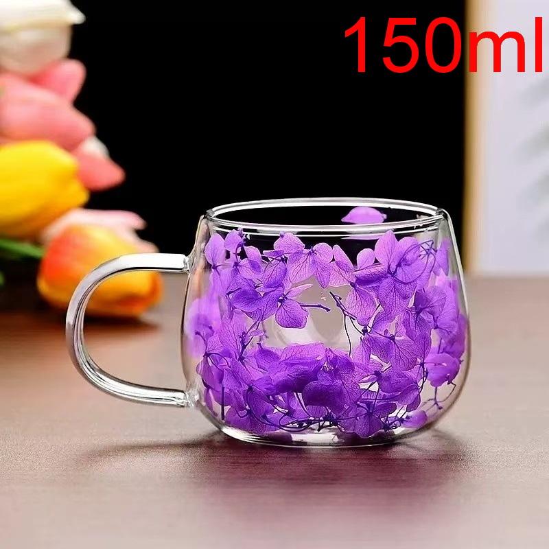1Pcs Dried Flower Decorative Milk Tea Cup 150/300Ml Double-Layer Dried Flower Glass Cup High Temperature Resistant Coffee Cup