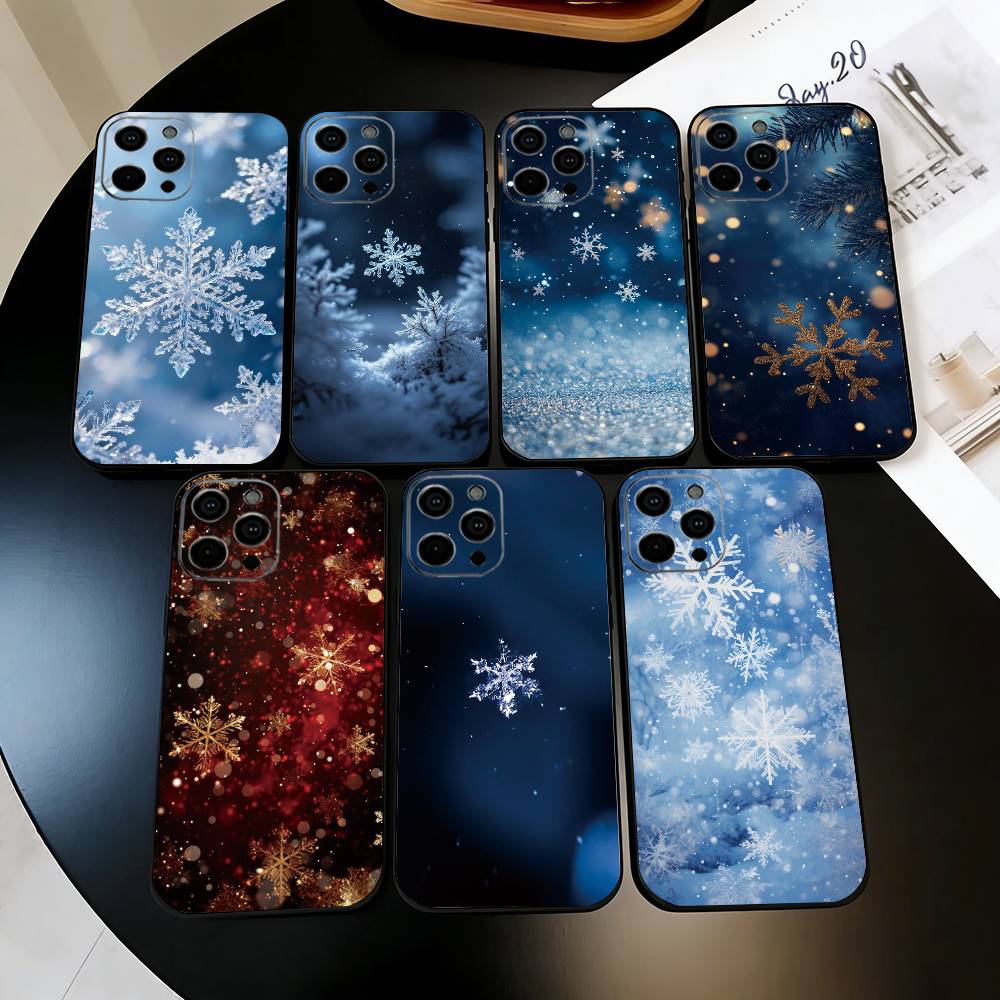 Beautiful Snowflak Phone Case For iPhone 17, 16,15,14,13,12,11 Plus,Pro Max, Others Soft Black Cover