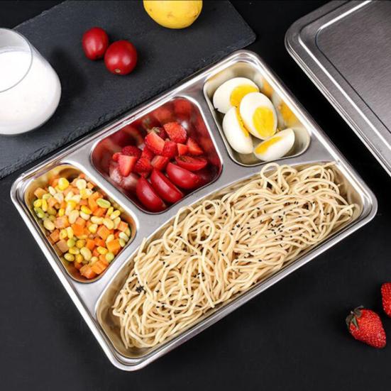 Prato de Jantar Seguro Reutilizável Lavável na Máquina de Lavar Louça Grande Capacidade Louça Aço Inoxidável 2/3/4/5/6 Divisórias Redondo