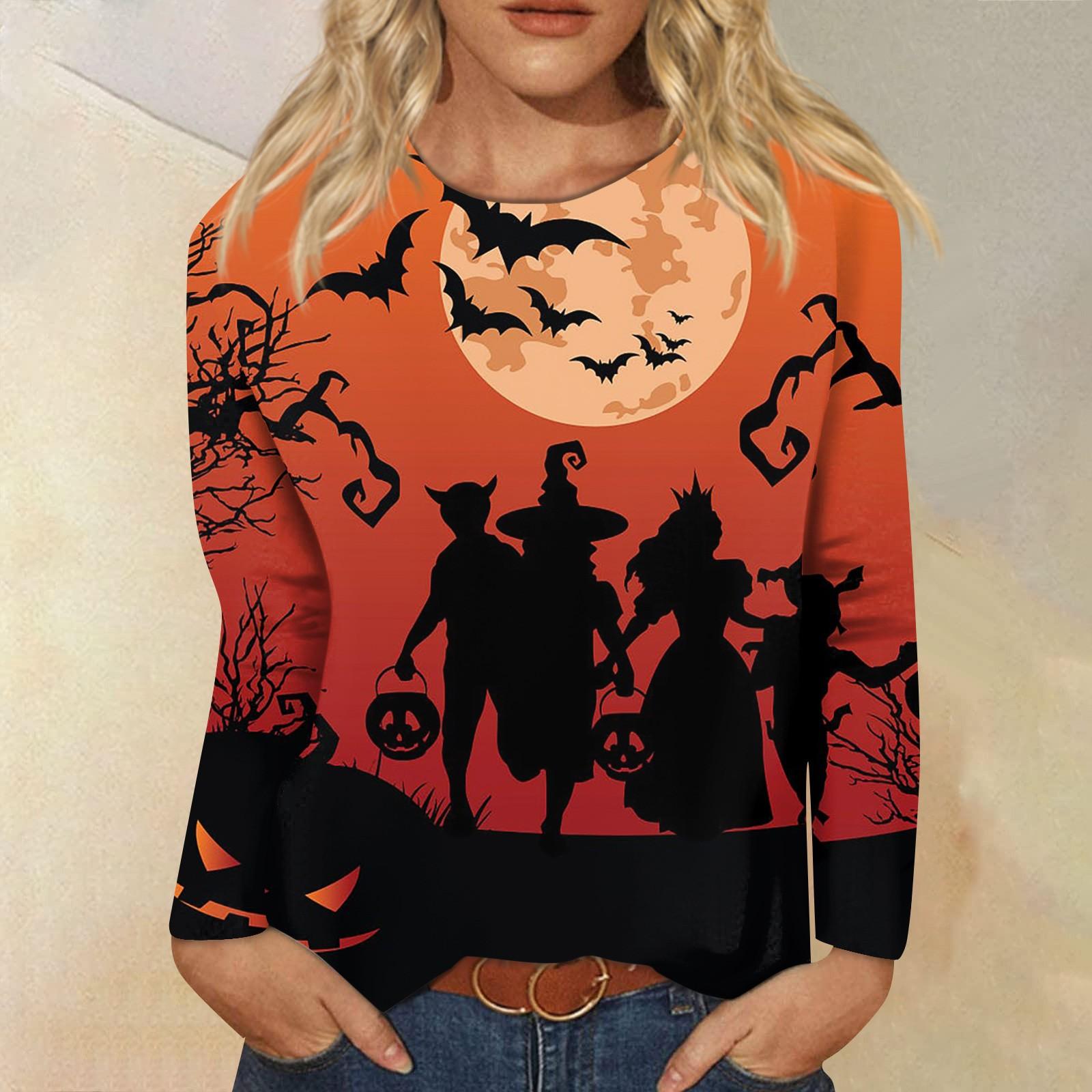 

Женский модный повседневный топ с длинным рукавом в полоску на Хэллоуин и круглым вырезом с принтом XXXL винный