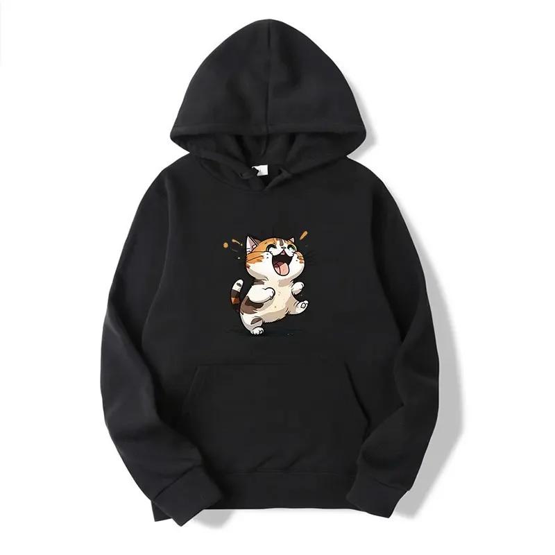 2025 Women's Fashion Hoodie with Cat Print Autumn and Winter Happy Pattern Printed Hoodie Casual Hoodie