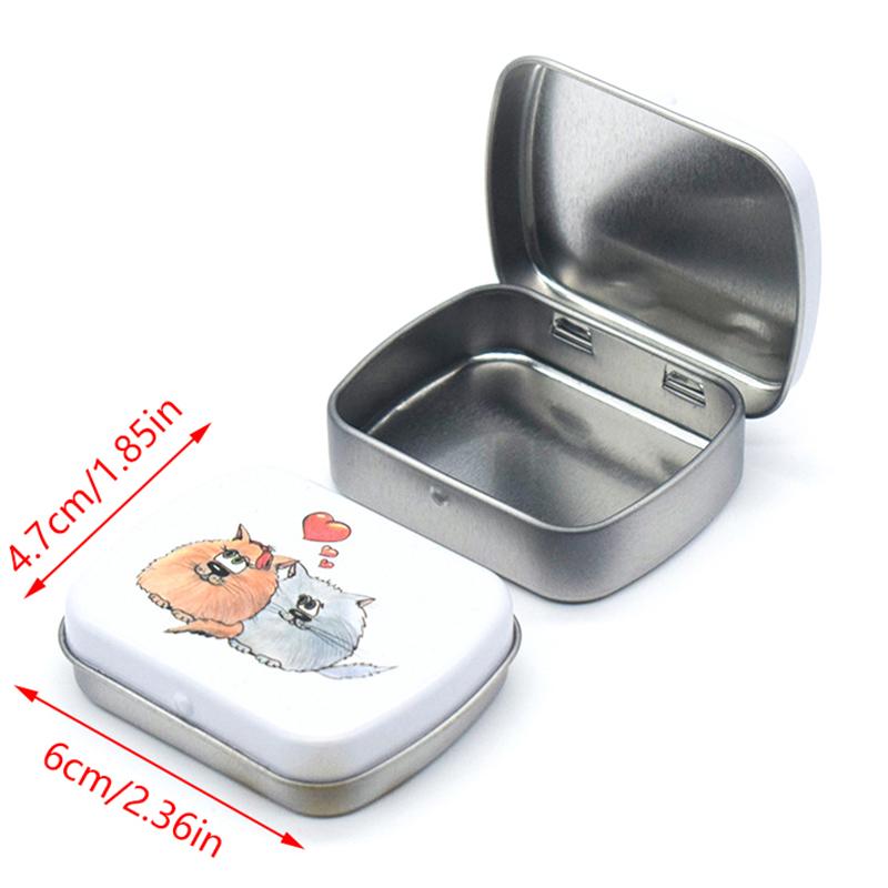Portable Mini Metal Hinged Tin Box With Lid Rectangular Small Storage Container Candy Pill Case Pill Organizer Capsule Box