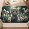 Cute Cat Print Door Mat Daisy Flowers Cat Pattern Home Decor Welcome Carpet Soft Non-Slip Floor Decor Rug for Entryway Bedroom
