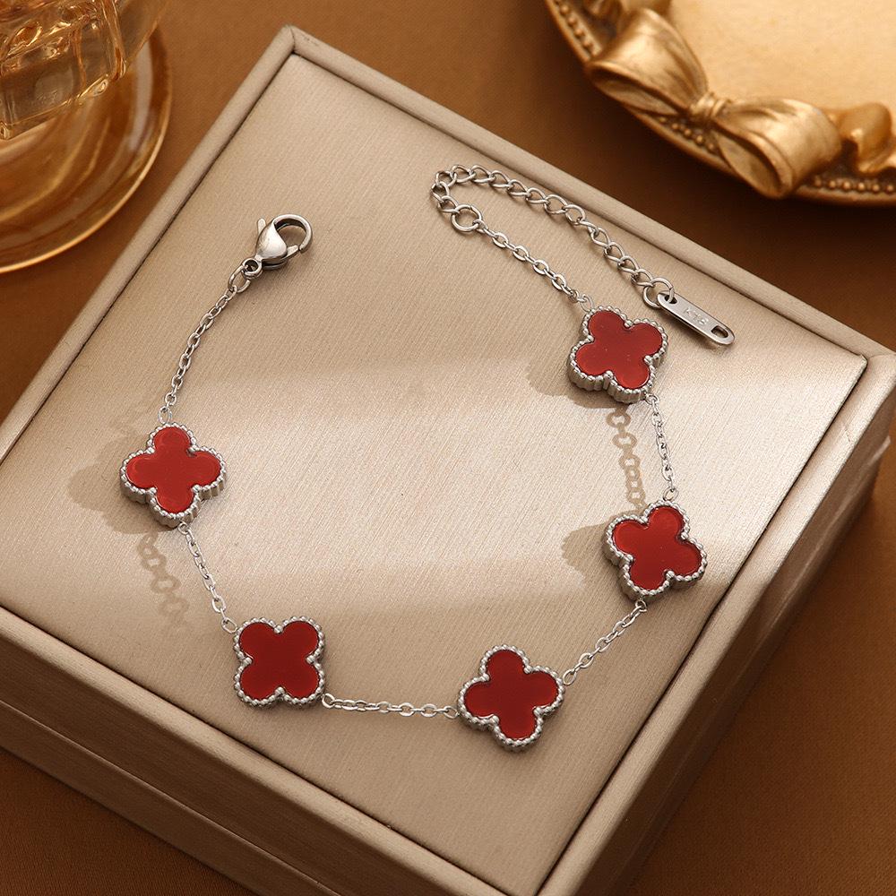 Korean Style Titanium Steel Four-Leaf Clover Couple Bracelet, 18k Rose Gold, Non-Fading
