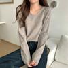 Angora Red V Neck Long Sleeve Sweater Layering Women Spring Loose Slim Fit Elegant Office Wear Base Layer Top