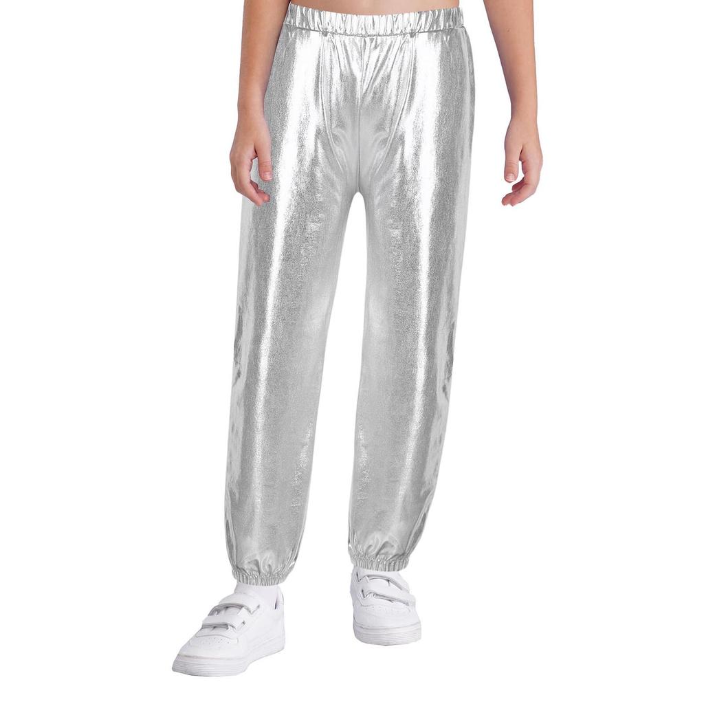 Kinder Mädchen Shiny Metallic Dance Hosen Elastische Hohe Taille Hip Hop Hosen Streetwear Dancewear