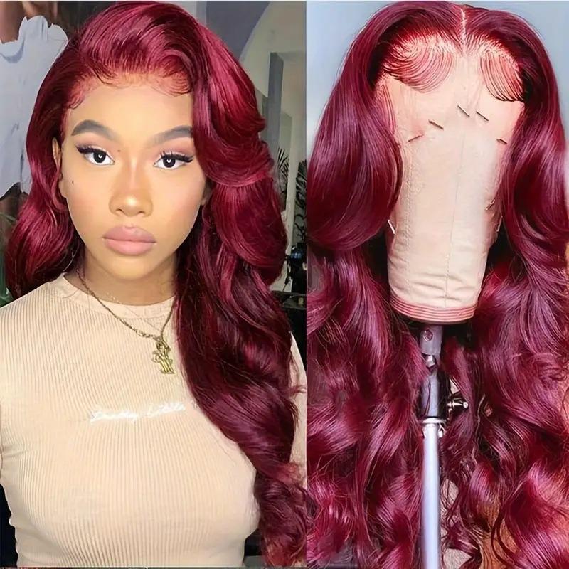 Fashionable Wine Red wig hot sale front lace big wavy long curly wig full head cover