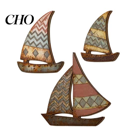 Retro Sailboat Decoration 3 Pcs Nautical Wall Art, Rustic Ocean Coastal Decor, Marine Themed Sculpture Vintage Lake House Hanging Ornament for 3pcs