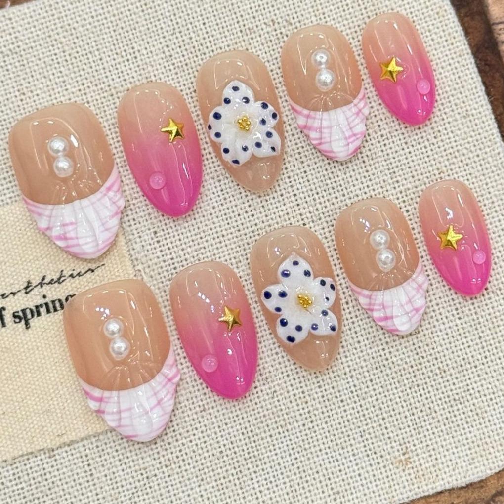 10pcs Hand Painted Gel Press Nails Beautiful Luxury Customized Design Handmade Press On Nails
