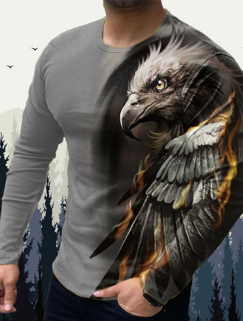Men's T Shirts Vintage Animal Wolf Long Sleeve Tops Autumn Sweatshirt Graphic Casual Hip Hop Fashion Clothing O-neck T-shirts