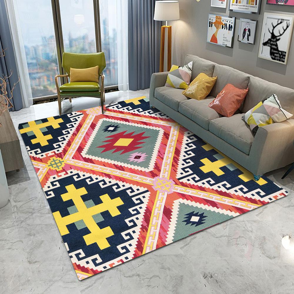 Ethnic Style Carpet Living Room Bedroom Coffee Table Sofa Mat Washable and Stain-Resistant Large Rug Prayer Mat Doormat Floormat
