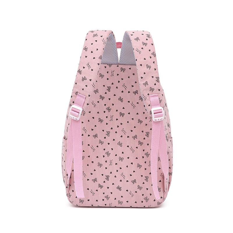 Three-Piece Backpack Set Bow Printed Corduroy Large Capacity Handbag Multi-Functional Backpack with Lunch Bag Pen Bag