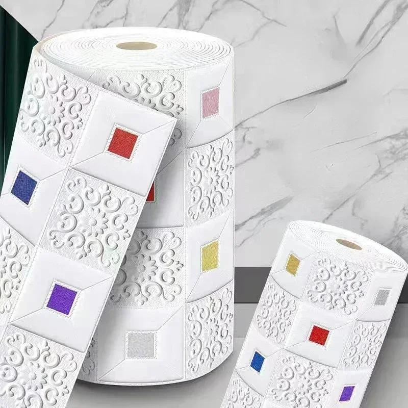 3D Soft Foam Brick Wallpaper Sticker Roll DIY Self Adhesive Living Room Home Kitchen Bathroom Decorative Wall Paper