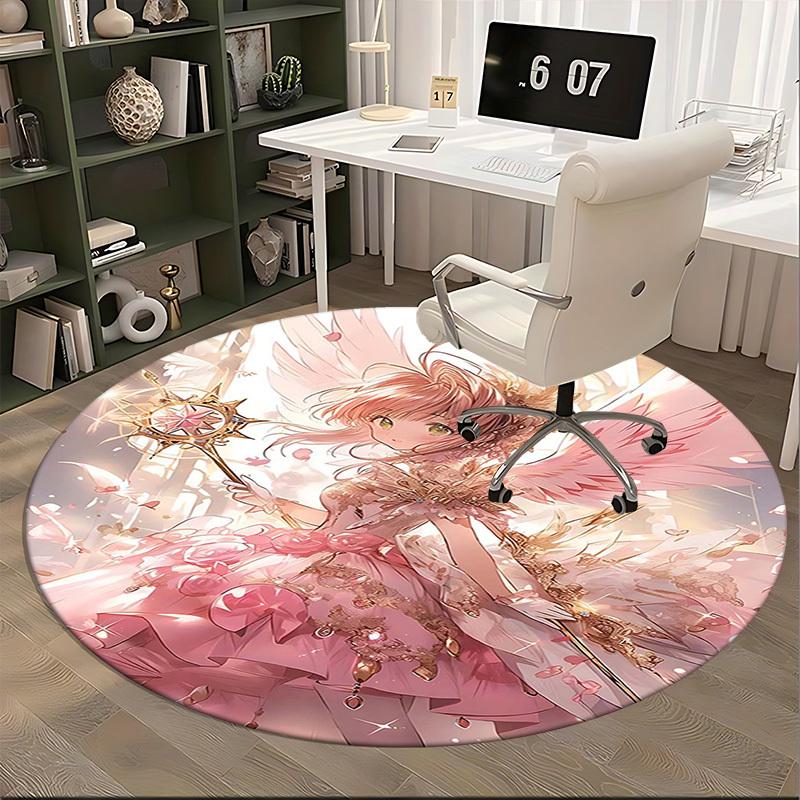 1ks Růžová andělská hůlka Kulatý koberec Anime design Podložka na kancelářskou židli, Protiskluzový koberec pro domácí dekoraci, Dárek, Kancelář, Obývací pokoj, Ložnice