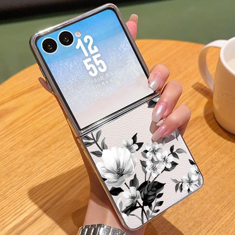 

Purple Peony Flower Pattern Case For Samsung Z Fold 7 6 5 Luxury Hybrid 3in1 Leather Skin Plating Folding Phone Cover For Samsung Z Fold7 Fold6 Fold5 Samsung Z Flip7 бежевый