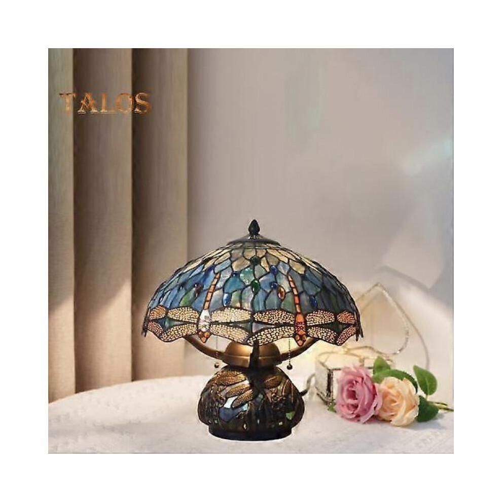Dragonfly Table Lamp Handmade Stained Glass Style Resin Desk Night Light Retro Bedside Table Lamp for Bedroom Living Room Study